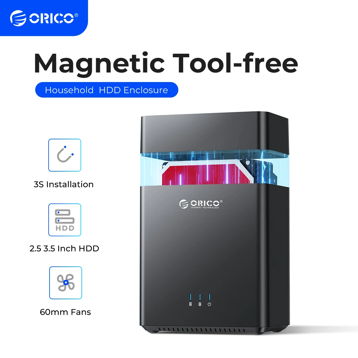 ORICO DS-Serie 2-Bay 3,5-Zoll-USB3.0-Festplattengehäuse Magnetisches USB3.0-zu-SATA3.0-Festplattengehäuse unterstützt UASP 12V4A-Stromversorgung Image