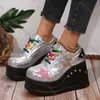 Frauen Turnschuhe 2025, Neue Plattform Keil Mode Plus Größe Regenbogen Turnschuhe Frauen Silber Mode Pailletten Punk Designer Schuhe Frauen