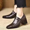 Frauen High Heels Square Toe Lederschuhe Winter Trend Chelsea Casual Chunky Schuhe elegante Büro