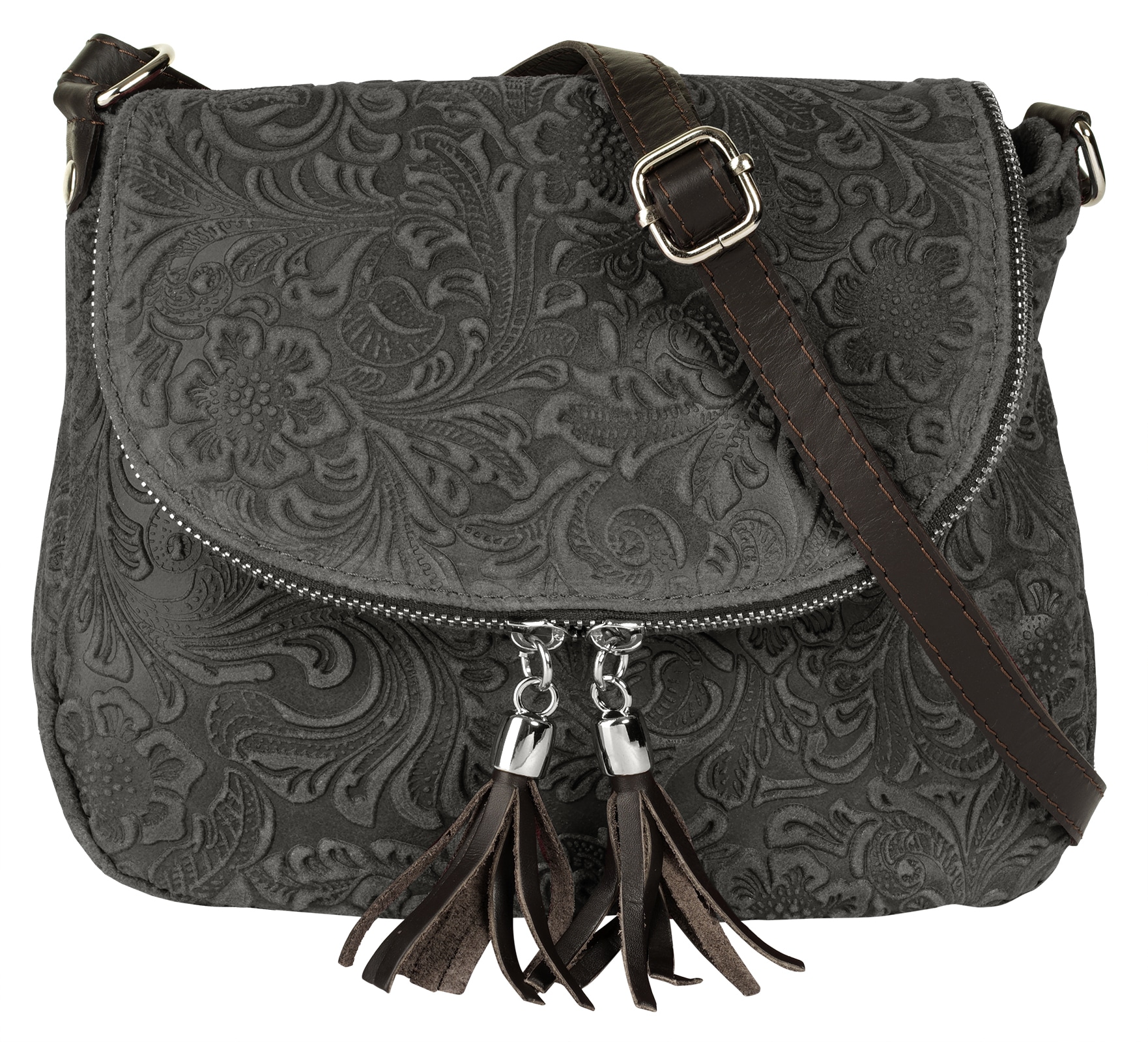 Umhängetasche SAMANTHA LOOK, Damen, Gr. B/H/T: 21cm x 17cm x 7cm onesize, grau, Leder, leicht glänzend, unifarben, Taschen, echt Leder, Made in Italy Image