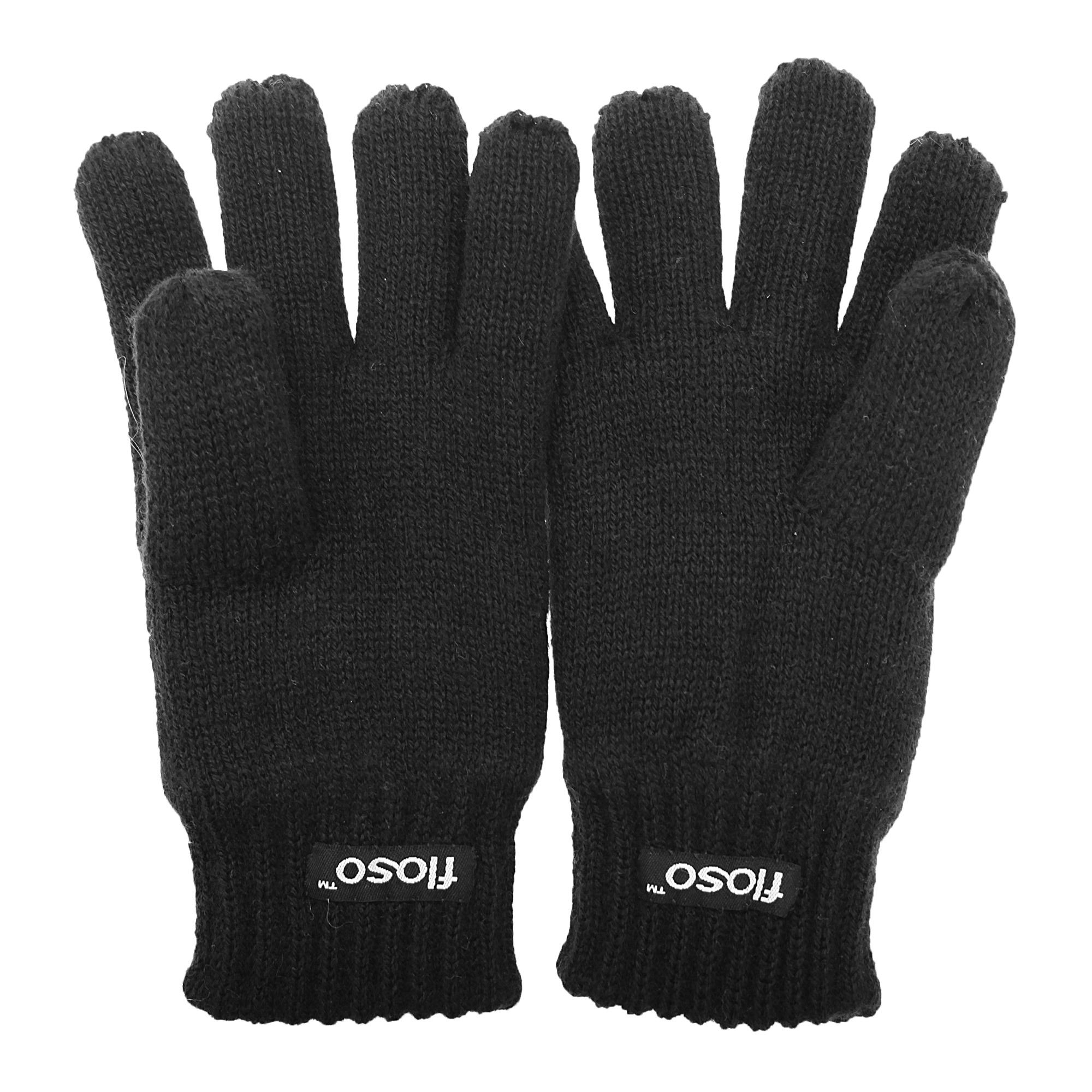 FLOSO Kinder Unisex gestrickte Thermal Thinsulate Handschuhe (3M 40g) (Schwarz) Image