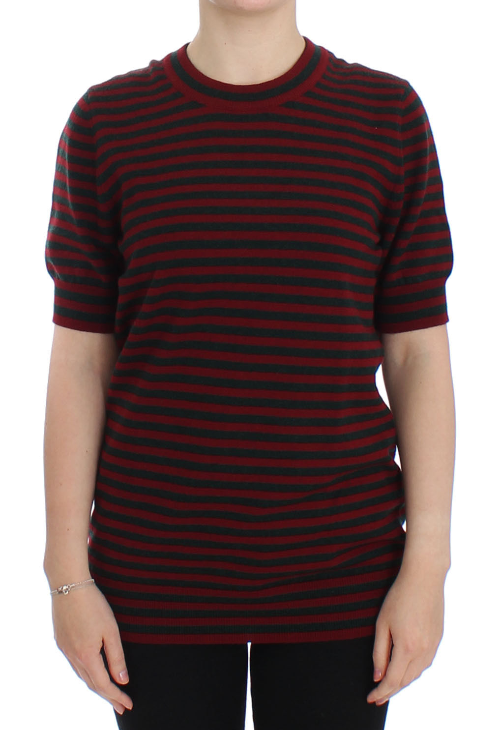 Dolce & Gabbana Damen Rot-Grau Cashmere Kurzarmpullover Image