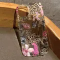 Custodia per telefono con design trasparente patchwork con stampa leopardata per iPhone 16 Pro Max