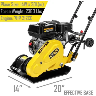 7.0HP 5000VPM 5500MAX Gas Vibration Compaction Force 20 x 14 inch Plate Compactor w/Built-in Wheel