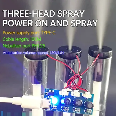 DC 5V Ultrasonic Atomizer Humidifier Module Dual Spray Three Stage No Switch Type C for Direct