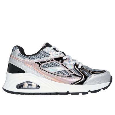 Skechers Girl's UNO Gen1 - Platinum Flash Sneaker | Size 3.5 | Silver/Black | Synthetic/Textile