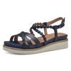 Keilsandalette TAMARIS, Damen, Gr. 38, blau (navy), Leder, Lederimitat, modisch, Schuhe, Riemchensandale, Sommerschuh mit verstellbarer Schnalle