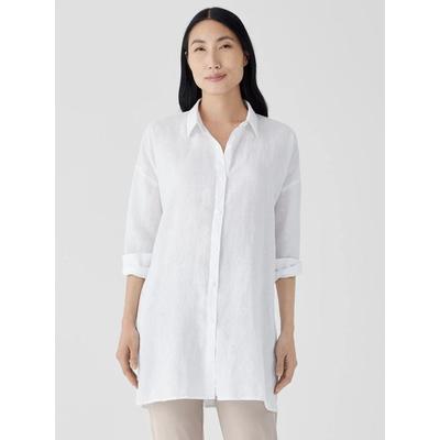 Organic Handkerchief Linen Classic Collar Long Shirt - White - Eileen Fisher Tops