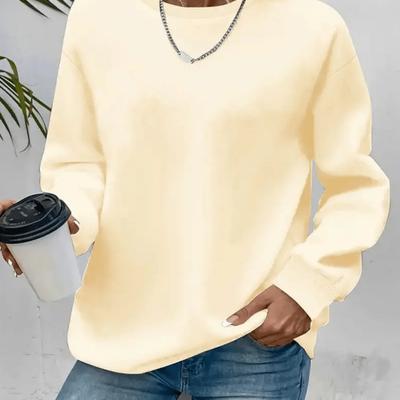 TEMU Solid Color Simple Pullover, Casual Long-sleeve Round-neck Sweatshirt For Spring And Autumn, Women's Clothing. Image