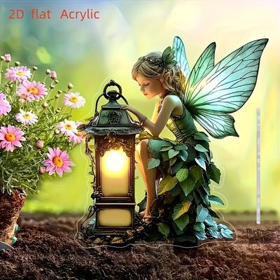 TEMU 2d Flat, 1pc Acrylic Forest Fairy Garden Stake Sign, Garden Decorative Ground Insert, Suitable For Home Gardens And Lawns, A Whimsical And Elegant Atmosphere, Ideal Outdoor Decoration And Gift Image