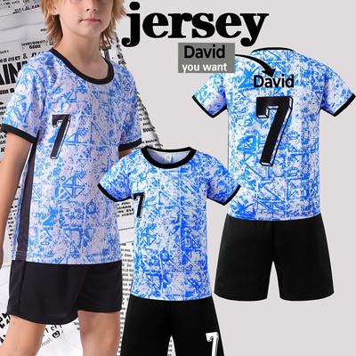 TEMU Customizable Kids' Soccer Outfit, Includes Jersey And Shorts, Lightweight And Breathable For Sports And Everyday Use, For Outdoor Image