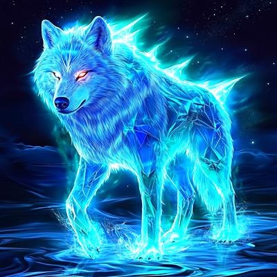 "TEMU Creative Glowing Wolf 5d Diamond Painting Kit, Large Size, Frameless, Round And Square Mosaic Art, Acrylic () Material, With 15.7x15.7" / 19.6x19.6 Inch Size, For Beginners" Image