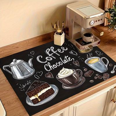 TEMU Vintage Coffee Theme Pattern Stove Cover Replacement Decor Kit For Integrated Stoves - Scratch Resistant - Easy To Clean - Made Of Rubber Material Image
