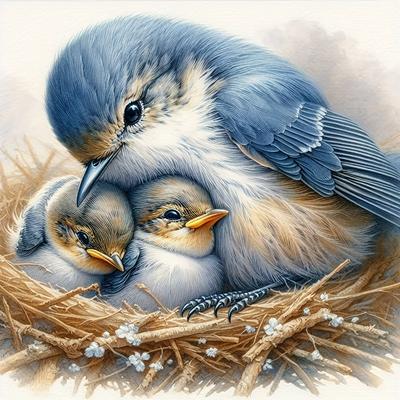 TEMU 5d Diy Diamond Painting Kit Featuring 2 Little Birds Snuggling In Their Embrace, Round , Gemstone Art Crafts, Suitable For Beginners And Adults, Unframed Wall Decor. Image