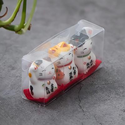 TEMU 3pcs Mini Ceramic Cats, Japanese Figurines, For Good Luck, With No Electricity Needed, For Bookshelf, Living Room, Home, Office Decor, New Year & Universal Holiday Gift Image