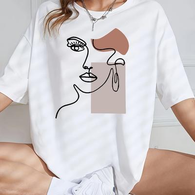 TEMU Women's Oversized Graphic T-shirt - Abstract Art & Color , 95% Polyester 5% Spandex Blend, Lightweight 180gsm Summer Casual Tee, Machine Washable Round Neck Top Image
