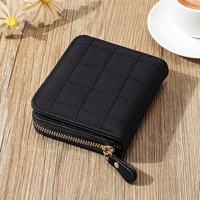 TEMU 1pc Stylish Black Retro Short Wallet - With Secure Zipper & Snap Closure, Multi-card Slots, Easy- Material, Classic Solid Color Handbag For Everyday Use, Mini Purse Image