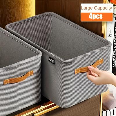 TEMU 4pcs Foldable Fabric Storage Boxes With Handles, Thickened Organizer Bins For Home And Bedroom, Non-woven Material, Rectangle Shape, , Ideal For Product Organization, Under-bed Storage Image