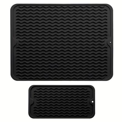 "TEMU 2pcs Non-slip Silicone Dish Drying Mats For Multiple , Heat-resistant Silicone Mats (16"x12", 12''x 6") For Kitchen Counter Or Sink, Refrigerator Or Drawer Liner Dishwasher Safe Easy To Clean" Image