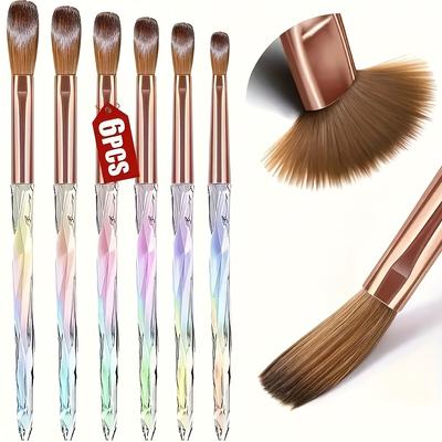 TEMU 6pcs Professional Acrylic Nail Brush Set For Beginners - Easy Extension, Carving & Acrylic Application - High-quality Powder Smoothing, Multifunctional Nail Art Brushes, Nail Art Supplie Image