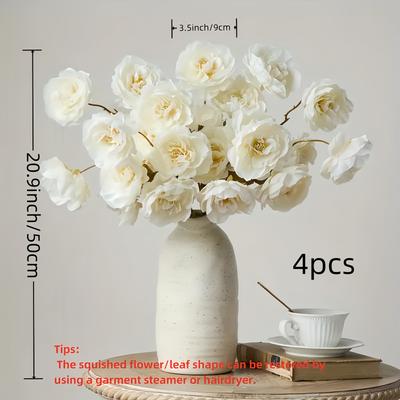 TEMU 20 Elegant Peony Flowers - Set Of 4, Home Decoration And Vase Flower Filler, Weddings, Festivals, Valentine's Day, Office Decorations, Bouquet Matching, Artificial Flowers Suitable For All Image