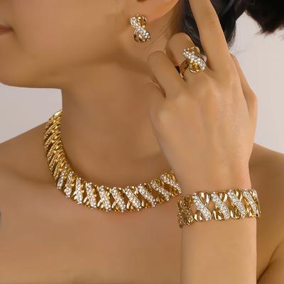 TEMU Luxury Middle Eastern-inspired Women's Jewelry Set, Classic Urban Fashion, Alloy With Rhinestone Mosaic, Versatile For & Festive Celebrations, Christmas Season Suitable Image