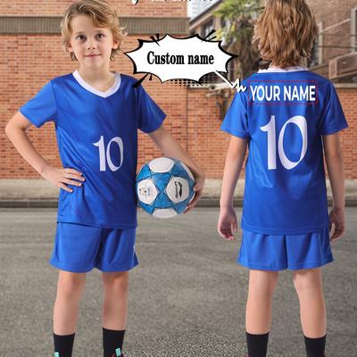 TEMU 2pcs, 's Outdoor Casual Sports, Football Training Quick-dry Short Sleeve Set, Personalized Name Customization, Outdoor Image
