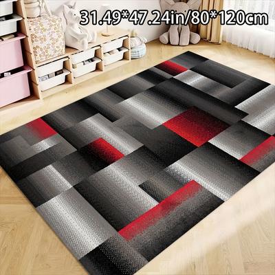 TEMU 1pc Elegant Checkered Area Mat - Non-slip, Machine-made Polyester, & Easy-clean, Living Room, Bedroom, Office, Or Outdoor Use, Office Decor|modern Decor| Mat, Area Rugs Image