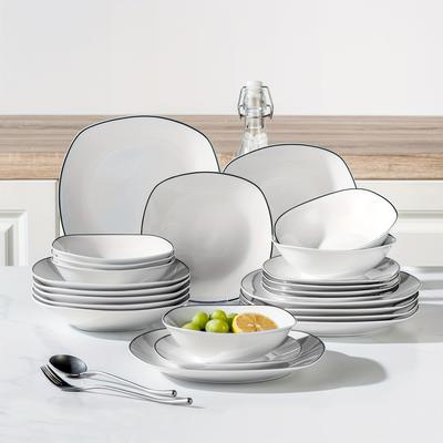 TEMU 24pcs Dinnerware Sets, 24pcs Serveware For 6 People, Sets Dinner Plate, Dessert Plate, Soup Plate And Bowl Image