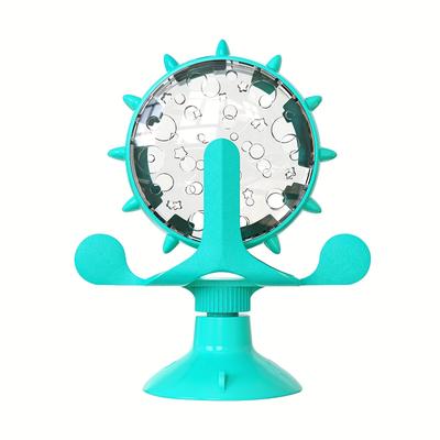 TEMU 360° Rotating Interactive Dog Puzzle Toy - Slow Feeder Glass Ball With Teal Plastic Stand For Mental Stimulation, & Food Dispensing Fun, Ideal For Small Dogs, Dog Toy Image