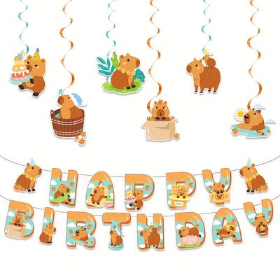 TEMU Paper Capybara Party Decorations, Capybara Birthday Ceiling Swirls Decor, Capybara Themed Cutout Hanging Streamers, Non-electric, For Capybara Pet Baby Shower Supplies Image