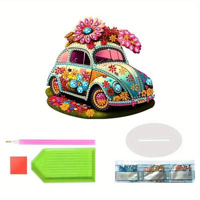 TEMU 5d Diy Diamond Painting Kit Ornament, Cartoon Flower Car Diamond Mosaic, Irregular Shaped Ornament, Perfect Gift For Beginners And Adults, , Suitable For Families And Gardens Image
