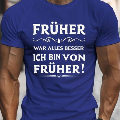 "TEMU Men's Casual Crew Neck T-shirt With "in The Past Everything Was Better" Print, 100% Polyester Knit Fabric, Stretch, Regular Fit, Summer Lightweight Top - 150gsm" Image