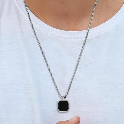 TEMU Funky Nooxian Stainless Steel Black Pendant Necklace For Men - Classic And Image