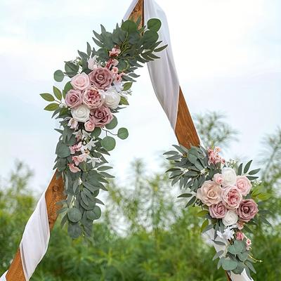 TEMU 2pcs Artificial Dusty Rose Wedding Arch Flowers - Plastic Floral Arrangements For Ceremony Arch, Welcome Signs, Home Decor, Mother’s Day, Graduation, - No Maintenance, No Electricity Needed Image