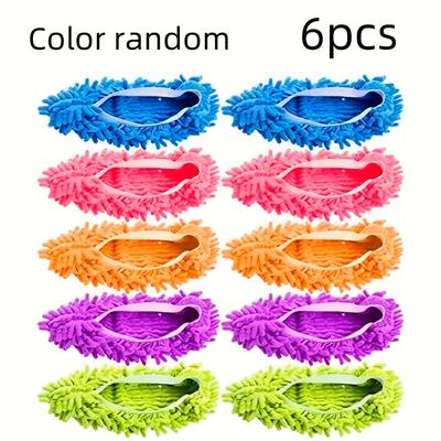 TEMU 6pcs Super Soft Microfiber Mop Slippers Washable, Multifunctional Dust Removal Shoe Covers Worn When Sweeping Floors, Efficient Floor Cleaning For Home And Office Image