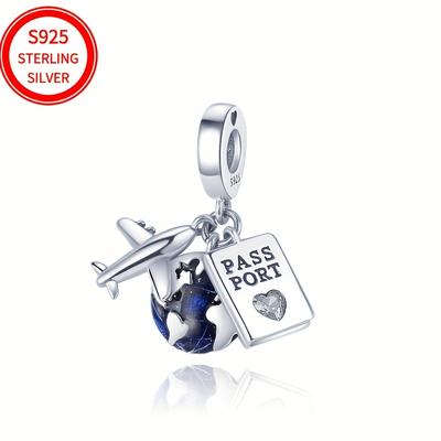 TEMU 925 Sterling Silvery Colorful Travel Airplane Pendant Suitable For Bracelet Jewelry Party Festival Accessories Family Gift Image