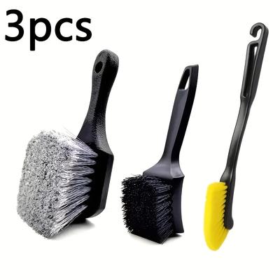 TEMU 3pcs Car Tire Brushes - Pp Material, Ergonomic Handles, Washing And Detailing, Tire Cleaning Tools | Ergonomic Grip Brushes | Plastic Brushes Image