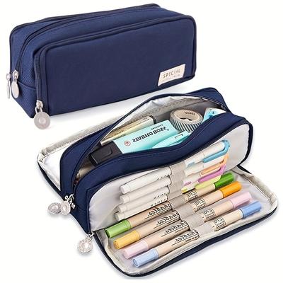 TEMU Large Capacity 3 Tier Canvas Pencil Case With Internal Pen Holder And Large Pocket, Pencil Case, School Supplies, Office Office Supplies, Easter, Valentine's Day Gifts, Back To School Gifts. Image