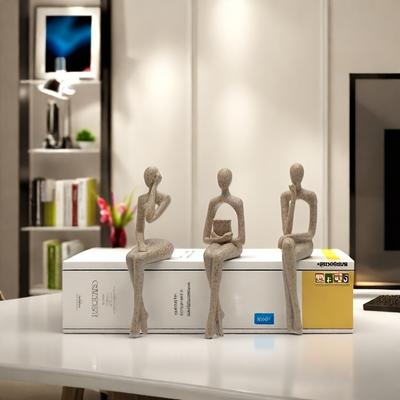 TEMU 3pcs European Sandstone Thinker Pendant Display Cabinet Decoration Abstract Figure Decoration Advanced Light Luxury Decoration Room Tabletop Decoration Image