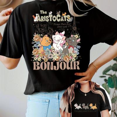 "TEMU Men' "the " " Graphic T-shirt - Casual, Short Sleeve, Viscose, Double-sided Design With Cute Cat Illustrations, Spring/summer/fall Wear, Casual Wear | Design | Viscose Fabric" Image