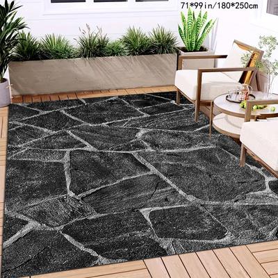TEMU 1pc Stone Pattern Interlocking Outdoor Rug, 79x118in/200x300cm, Durable Polyester Fiber 100%, Machine Washable, For Patio, Balcony, Garden Decor Image