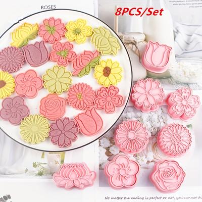 TEMU 8pcs Flower - Polymer Clay Cutter Set, Plastic Pastry Cutter, Biscuit Molds, Baking Tools, Kitchen Accessories Image