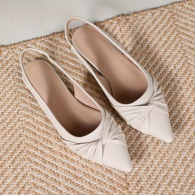 TEMU Elegant Women's Pointed Toe Slingback Sandals - Beige Synthetic Cover With Tpu Sole, Flat Heel, Fashion Footwear Image
