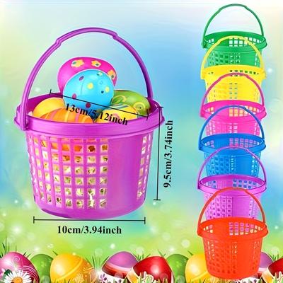TEMU 6pcs Vibrant Plastic Easter Baskets - Colorful With Handles, Ideal For Decorating Eggs & Themed Garden Parties, Mass Use, | Colorful Baskets | Durable Plastic, Easter Basket Decorations Image