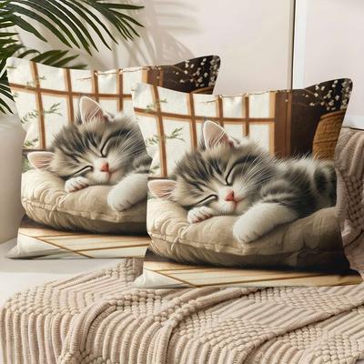 TEMU 2pcs Cat Pillow Covers, 18x18 Inches (best Seller) & 16x16 20x20 24x24 Inches, Soft Velvet Throw Pillowcases With Adorable Design For Couch Sofa Bed Home Decor, Pillows For Couch Image
