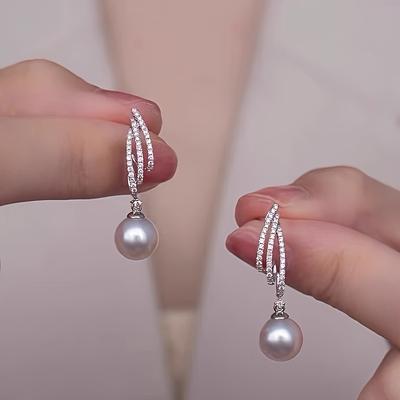 TEMU Luxury Earrings With Artificial Pearls And Zirconia, Birthday Celebrations And Valentine's Gifts. Image