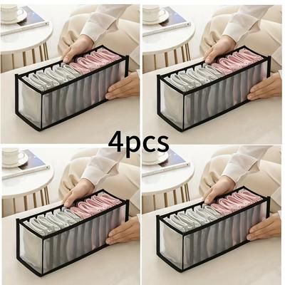 TEMU 3pcs Elegant Grid Underwear & Pants Organizer Boxes - Space-saving Foldable Non-woven Fabric Storage With Clear Front Panel For Closet, Drawer Organization Image