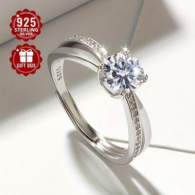TEMU Adjustable 925 Silvery Ring, Using Synthetic Cubic Synthetic Zirconia, Elegant And Sexy, Silvery Foil, Very Suitable For Wedding And Gift , Day Gift, Suitable For All About 2.85g Image