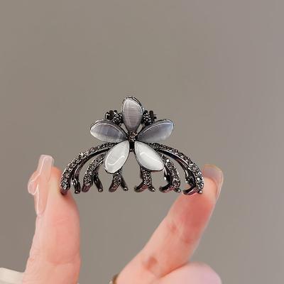 TEMU Vintage Floral Hair Claw Clip - Small Oval Plastic Rhinestone Hair Accessory, Non-slip, Fashion Hairpin For Women Image